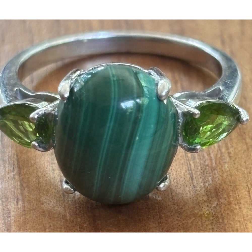 BBJ Malachite And Chrome Diopside Sterling Silver Ring Size 8